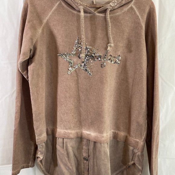 Made in Italy Light Brown Sequined Long Sleeve Hoodie Top NWOT Size Large - Picture 14 of 15